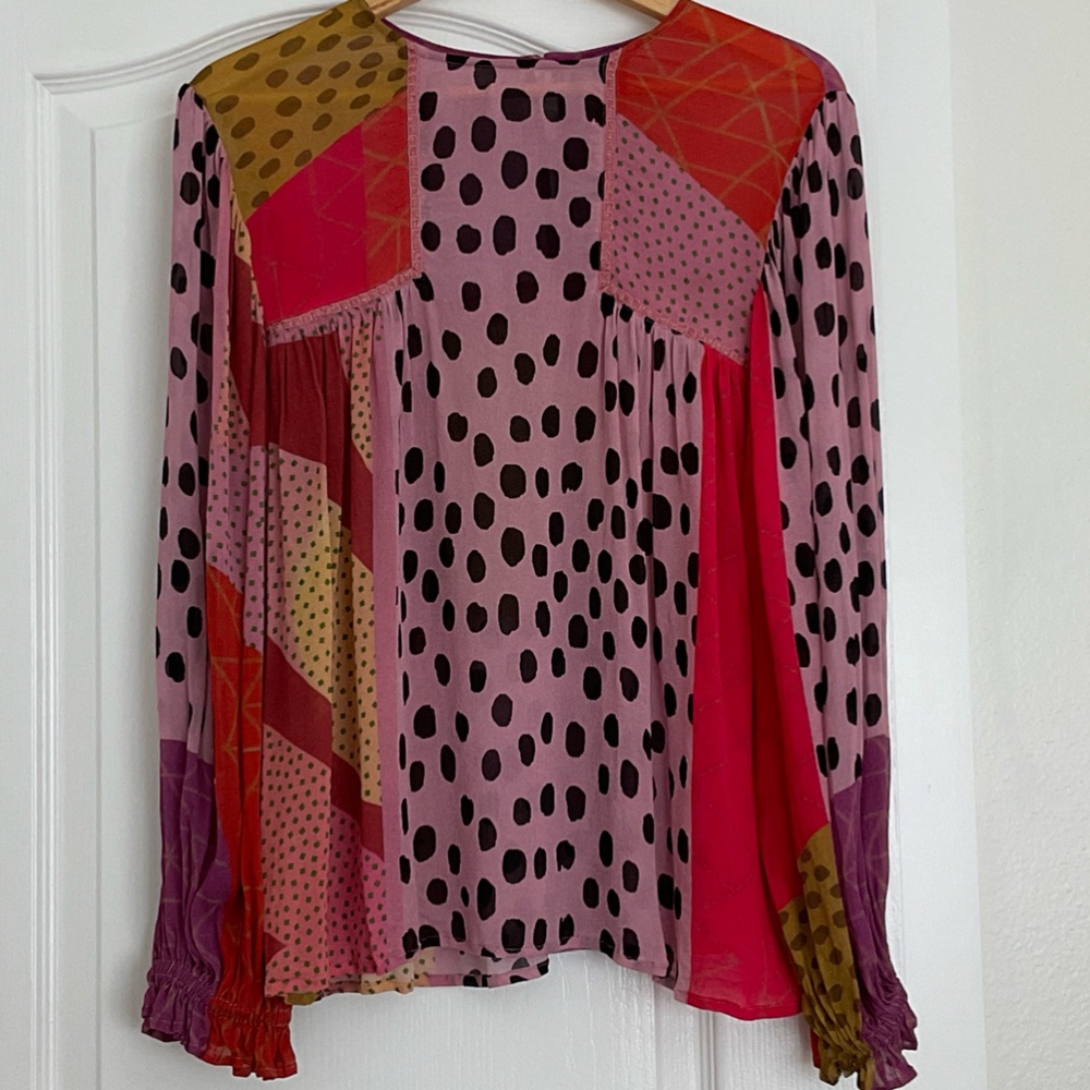 Vibrant Patchwork Blouse With Polka Dots - image 1